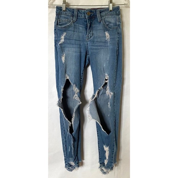 Cello Denim - Cello Jeans Womens Junior Size 3 Blue Medium Wash Distressed Skinny Stretch